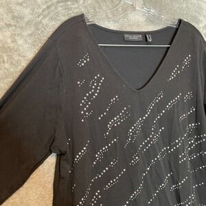 Susan Graver Weekend Women‎ Studded V Neck Tunic Top L Glam Embellished Modal